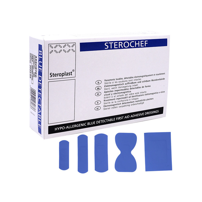 Scatola 100 CEROTTI Assort. in 5 misure BLU DETECTABLE